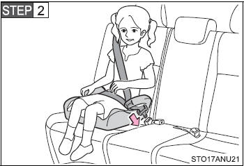 Sit the child in the child restraint system. Fit the seat belt to the child restraint