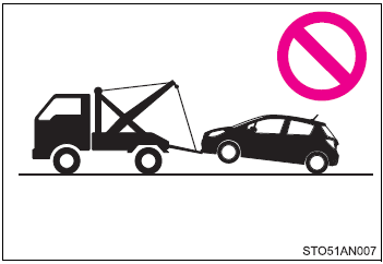 Do not tow with a sling type truck to prevent body damage.