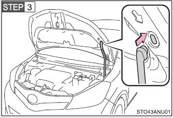 Hold the hood open by inserting the supporting rod into the slot.