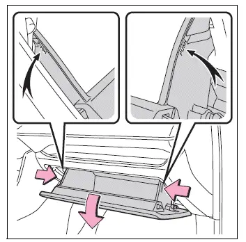 Glove box sides pressed inward to release the retaining claws