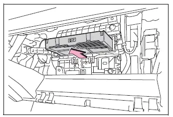 Air conditioning filter case being removed from its housing