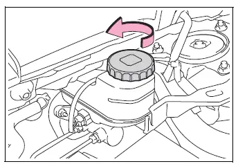 Removing the cap from the brake fluid reservoir