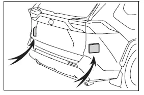 Toyota RAV4 rear bumper areas containing the left and right Blind Spot Monitor sensors