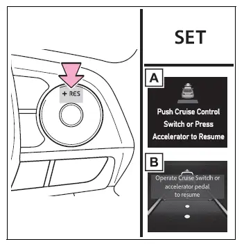 Toyota RAV4 follow-up cruising resume indication on 7-inch and 12.3-inch displays