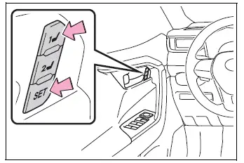 Toyota RAV4 SET, memory 1, and memory 2 driving position buttons
