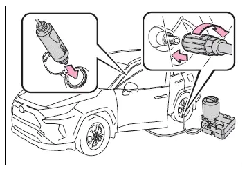 Repair kit hose reconnected to the tire valve after driving 3 miles