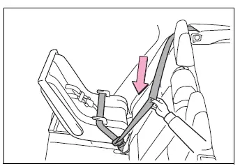 Shoulder belt fully extended to activate child restraint locking mode