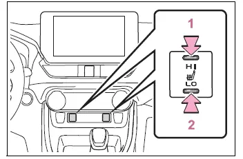 Front seat heater switches with high and low temperature settings
