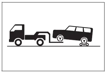 AWD Toyota RAV4 towed from the front with rear wheels on a dolly