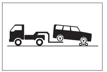 Vehicle towed from the rear with front wheels supported by a towing dolly
