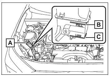 Engine coolant reservoir with FULL and LOW level markings