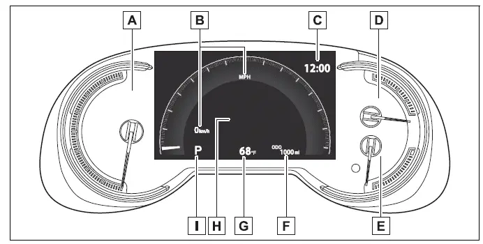 Toyota RAV4 7-inch meter display with analog speedometer and labeled gauges