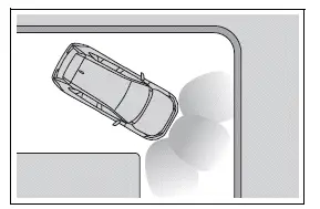 Toyota RAV4 intuitive parking assist operating on a narrow road
