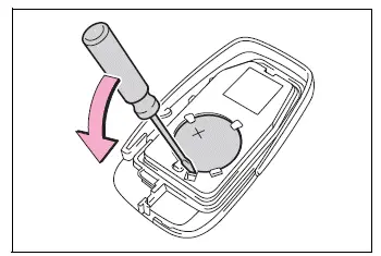 Toyota RAV4 electronic key battery removed with a small screwdriver