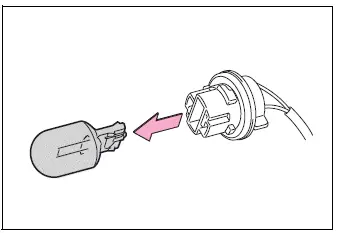 Rear turn signal light bulb removed from the bulb base