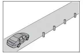 Roadside guardrail and reflective posts resembling lane markings