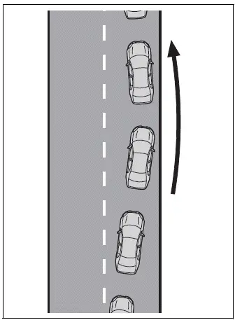 Lane Tracing Assist applying gentle steering correction to keep the vehicle in its lane