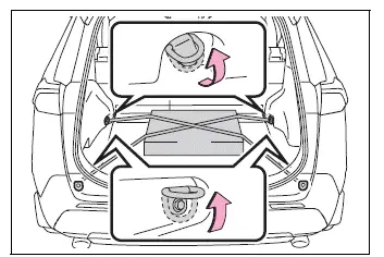 Toyota RAV4 luggage compartment cargo hooks in raised position