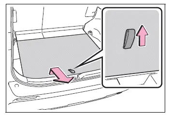 Removing the luggage compartment deck board by pulling its lifting tab