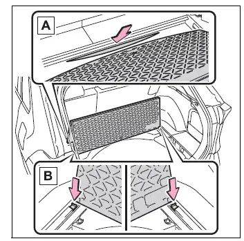 Deck board secured upright in groove A and retaining holes B