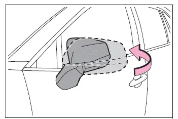 Manually folding the outside rear view mirror toward the rear of the vehicle