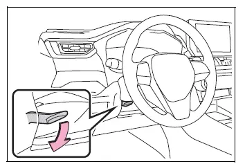 Toyota RAV4 steering wheel adjustment lever in the released position