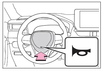 Steering wheel center pad showing the horn operating area