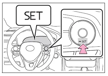 Toyota RAV4 SET switch and cruise control set speed indication
