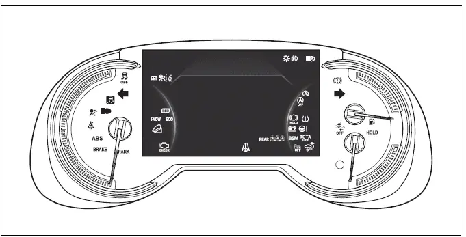 Instrument cluster with digital speedometer and illuminated vehicle status indicators