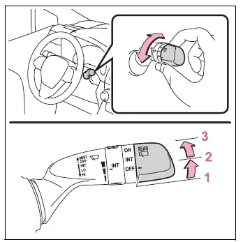 Toyota RAV4 rear window wiper switch positions
