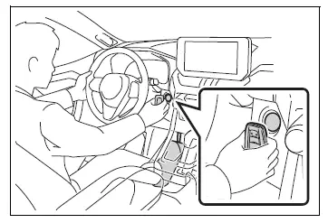 Toyota electronic key held against the engine switch for emergency starting