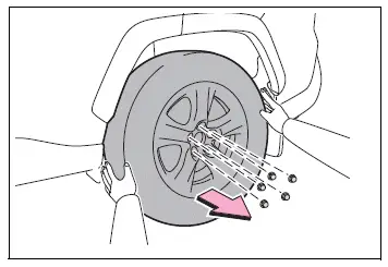 Flat tire removed from the wheel hub and placed face upward