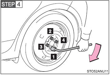 Firmly tighten each wheel nut two or three times in the order shown in the illustration.