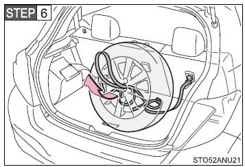 Pass the belt through the center hole of the flat tire wheel.