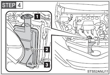 The coolant level is satisfactory if it is between the “FULL” and “LOW” lines