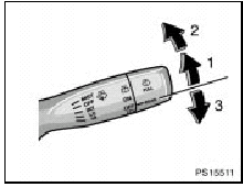 To turn on the rear window wiper, twist the lever knob upward. (Position 1)