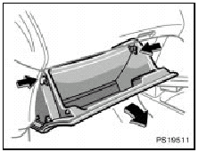 1. Push in each side of the glove box to disconnect the claws.