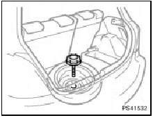 To remove the spare tire, loosen the bolt and remove it.