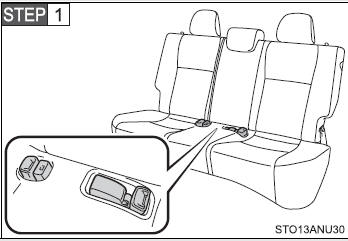 Stow the rear seat belt buckles as shown.