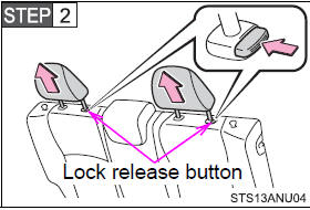 Pull the head restraint up while pressing the lock release button.
