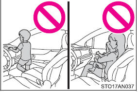 ●Do not allow a child to stand in front of the SRS front passenger airbag unit